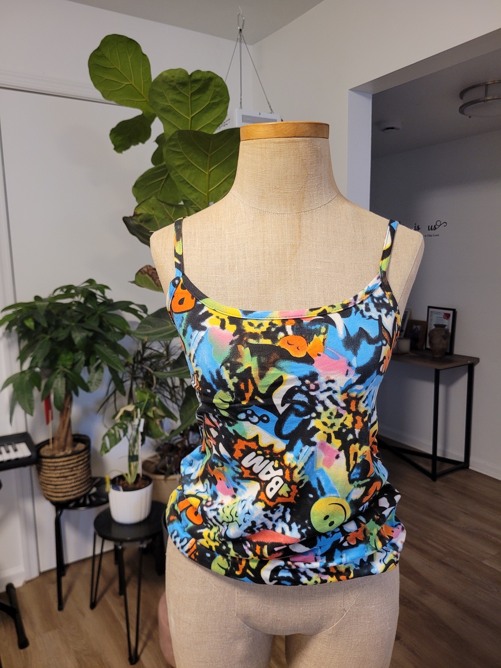 New! Colorful Graffiti Print Spaghetti Strap Cami - Multi